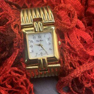 EUC Pierre Nicol Women's Square Face Gold Tone Metal Bangle Watch